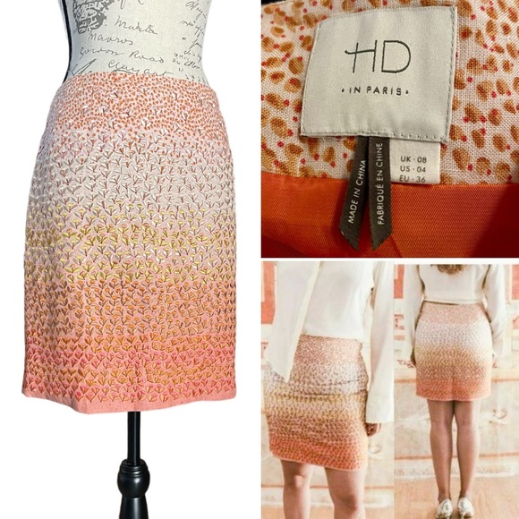 HD in Paris Dresses & Skirts - Anthropologie HD in Paris Ombré Embroidered Floral Linen Skirt - Size 4